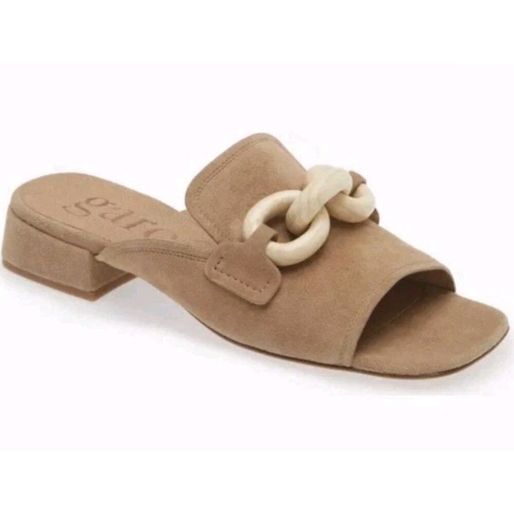 Pedro Garcia Suede Chain Mule Sandals Womens EU 38 Beige Leather Spain